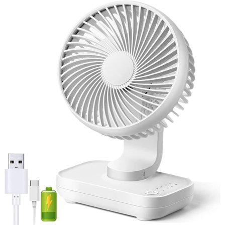 Bordvifte 4 Hastigheter Stille 90° Variabel Mini Skrivebordsvifte USB Oppladbar Perfekt for Soverom (Hvit)