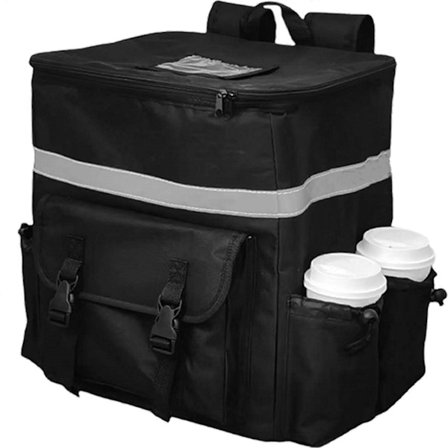 Matleveransryggsäck - Isolerad pizzaleveransväska, kommersiell cateringryggsäck, svart varm mattransportväska