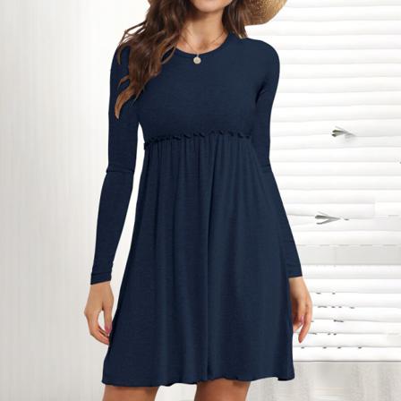 Kvinnor Hög Midja Rund Hals Kort Klänning Veckade Miniklänningar