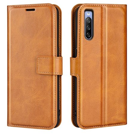Hållbart konstläder Sony Xperia 10 IV fodral med plånbok - Gul