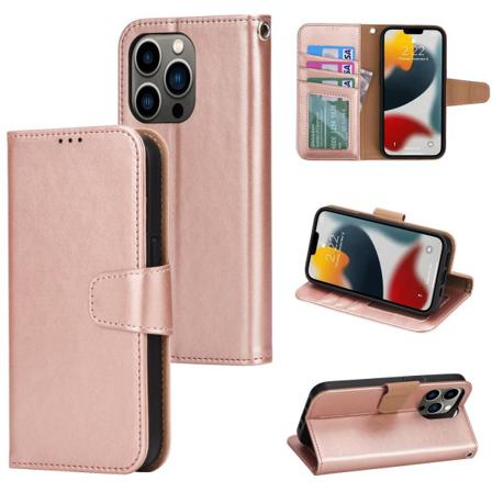 Läderfodral Till Iphone 14 Pro Roséguld Spot Flip Med Korthå