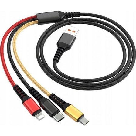 Noname - 34355 - USB-kabel. USB-KABEL DENMEN 3EN1, FÄRG 2,4A 1M, FÖRSTÄRKT FLÄTAD D02E