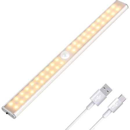 40 LED-lys for garderobe, bevegelsessensor, USB-oppladbar, 4 moduser, 30 cm varmt lys