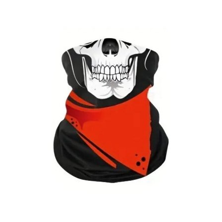 Skull With Red Scarf - Buff - Scarf - Bandana - Halsduk - Skidmask