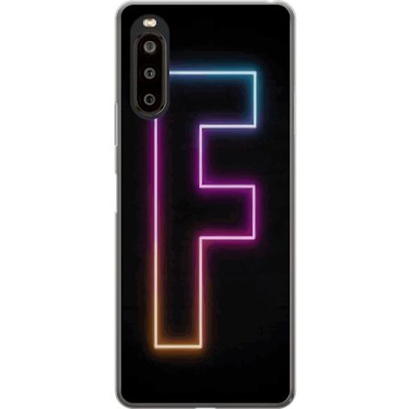 Kompatibel Mobilcover til Sony Sony Xperia 10 II Neonbogstav F i lyserød, blå og gul lyskanter mod en mørk baggrund, grafisk bogstavillustration me