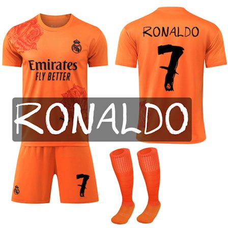 2024 Real Madrid Y3 Co-Branded Special Edition Rose Pattern Fotballdrakt Oransje Barnefotballsett