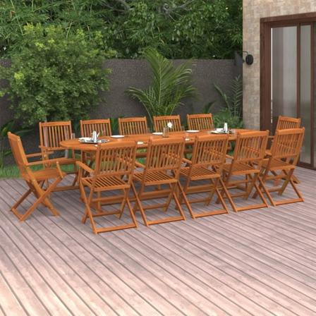 vidaXL Matgrupp för trädgården 13 delar 280x90x75 cm massivt akaciaträ Brun