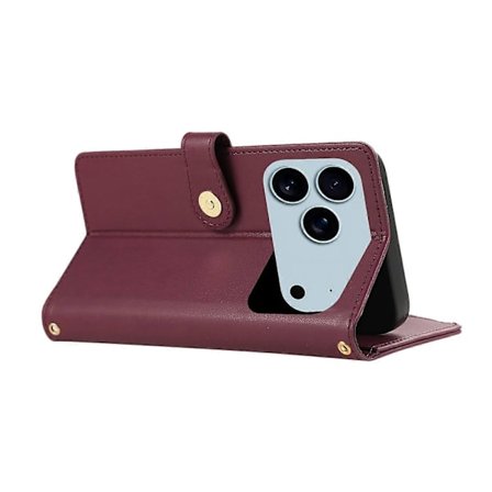 Til iPhone 17 Pro Mobiltelefon Cover Multi-Kort Slots Lynlås Diamant Læder Mobiltelefon Beskyttelsesetui med Håndledsrem (Vinrød, Vinrød)