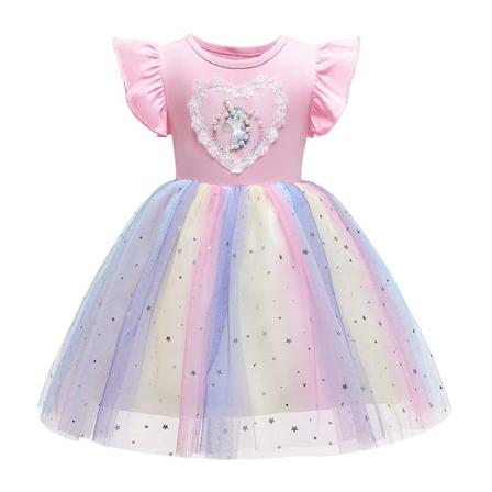 Enhjørning Prinsesse Tulle Ruffle Kjole til Piger - Perfekt Pink Pink 6-7 Years