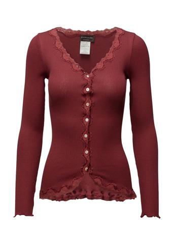 Silk Cardigan W/ Lace Neuletakki Punainen Rosemunde