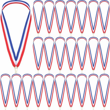 Mitalinauhat Raidalliset mitalikaulakorut napsautuskiinnikkeillä kilpailuihin urheilukokouksiin urheilujuhliin, punainen valkoinen sininen (30 kpl)