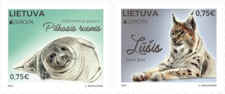 Litauen - EUROPA 2021 Truet nationalt dyreliv - Postfrisk sæt 2v