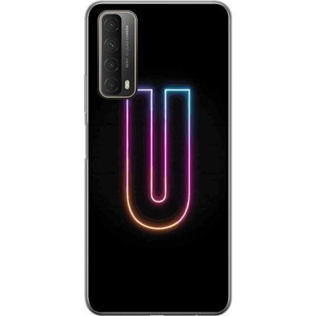 Yhteensopiva Puhelinkuori Huawei Huawei P smart 2021 Minimaalinen neonkirjain U kirkkaalla valaistustehosteella mustaa taustaa vasten
