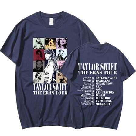 Taylor Swift The Eras Tour International Herre Dame Kortærmet T-shirt Rund Hals Trykt Marineblå