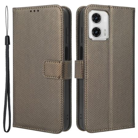 SKALO Motorola Moto G73 5G Premium Mini Rhombus Lompakkokotelo - Brown