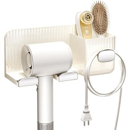 Hårtørrerholder, Hårtørrerholder med kabelstyring, Vægmonteret hårtørrerholder uden boring, til badeværelse seng