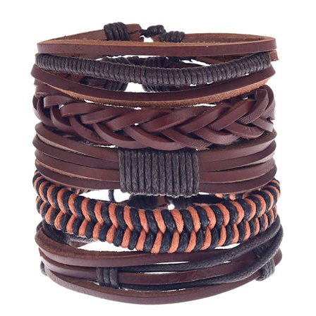 5PCS Lær Armbånd for Menn Kvinner Flettet Tau Mansjett Armbånd