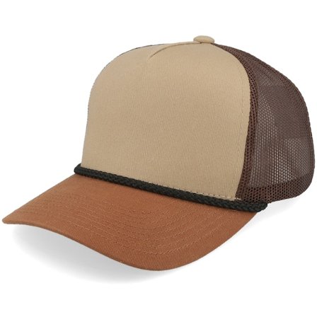Equip - Kids Rope Khaki/Brown/Caramel Brim/Black A-Frame Trucker Trucker Beige Cap - @ Hatstore