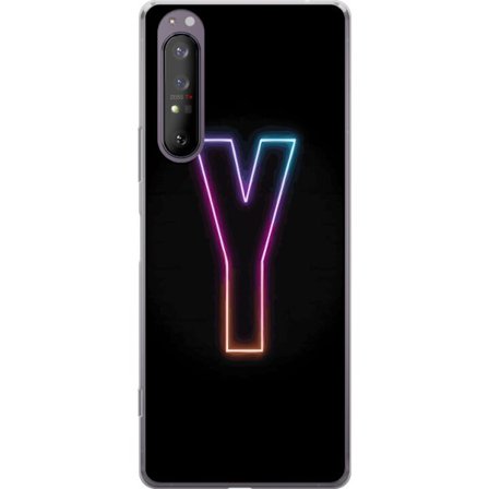 Kompatibelt Mobildeksel til Sony Sony Xperia 1 II Minimalistisk neonbokstav Y i fargeskiftende lys mot svart bakgrunn