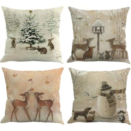 4 Julehjorte Dyreprint Pudebetræk Vinter Hjemmeindretning Pudebetræk 18 x 18