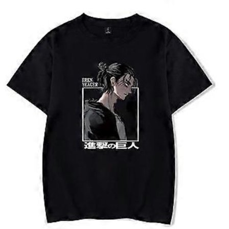 Attack on Titan Eren Yeager Anime Mode Casual Rund Hals Kortærmet Herre Dame T-shirt (M sort)
