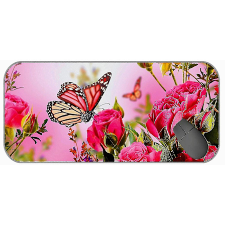 Hmwy-(750x300x3) Utökad spelmusmatta stor storlek, rosa ros konst fjäril musmatta med
