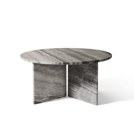 Vega Marmor Sofabord, River Grey Marmor, Ø90cm - Eksklusivt og Solidt Marmorbord med Autentisk Mønster - 90x90x42cm - Sofabord