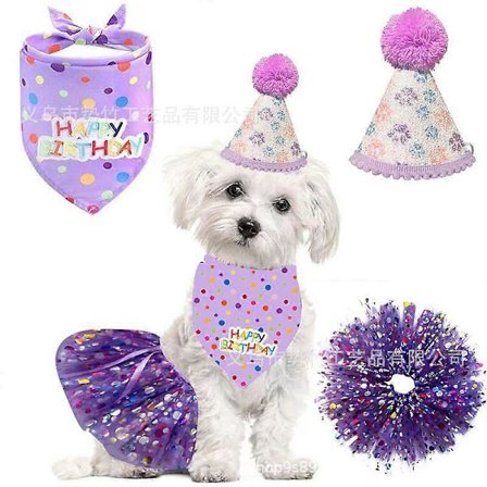 Hunde Fødselsdags Bandana med Hat og Kjole Pigesæt, Hvalpe Fødselsdagsfest Forsyninger, Sød Tutu Nederdel Outfit til Små Medium Store Hunde