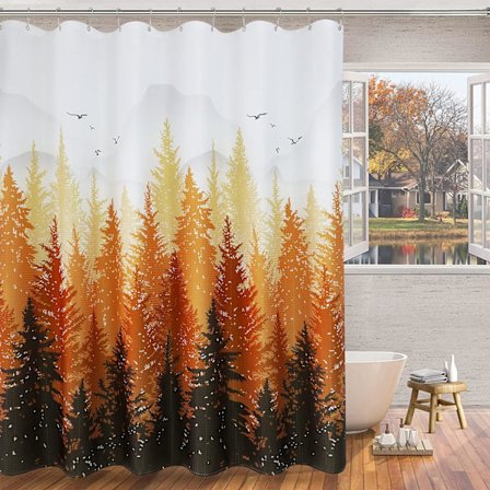 Fjell Dusjforheng Skog Natur Tre Plante Høst Stoff Sh