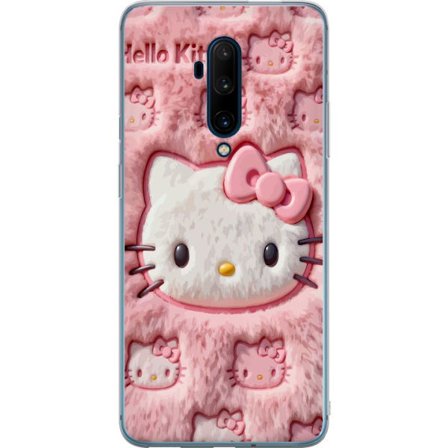 Kompatibelt Mobildeksel til OnePlus 7T Pro Hello Kitty rosa fluffy bakgrunn med ikoniskt ansikt og kawaii-estetikk