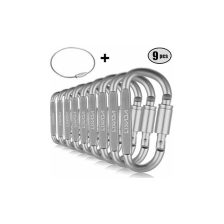 D-ring låsande karbinhake i aluminiumlegering, 9-pack, silver