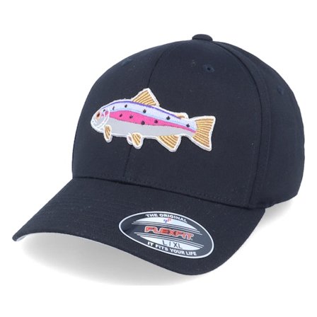 Skillfish - Sort flexfit Kasket - Trout Applique Patch Black Flexfit @ Hatstore