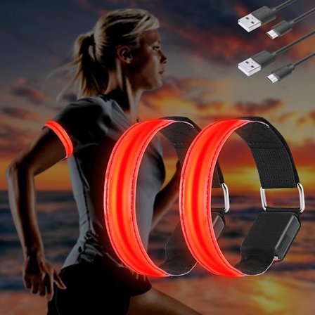 LED Armbånd, USB, 2 Stykker, Refleks LED-Bånd, Lysbånd, til Børn, Refleksbånd, Lys til Jogging, Løb, Sport