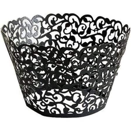 Muffinsformar i papper med blommönster, 100-pack, svarta