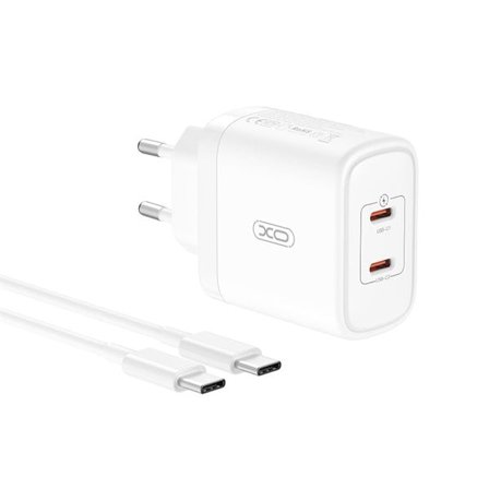 XO USB-oplader med 2xUSB-C PD 50W + USB-C-kabel