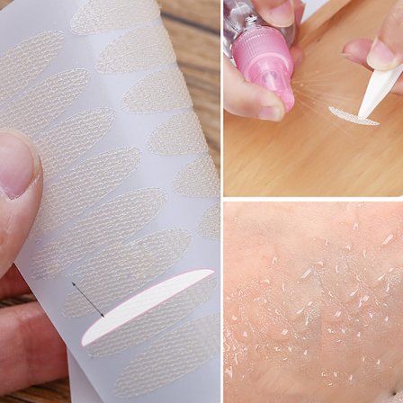 Blonde Mesh Dobbel Øyelokk Klistremerke Profesjonell Bærbar Pustende Øyelokk Tape for Hjem Reise(med Y Gaffel PinsettFlaske 360stk Rull M)