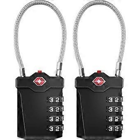 Kuffert Hængelås, TSA 4-cifret Kombinations Bagagelåse med Åbningsalarm, Gym Kabel Skabslås (2 Stykker, Sort)