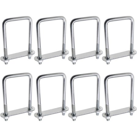 8 st Flerfunktions fyrkantiga U-bultar med platta och mutterhållare Släp Takbultar 20x60x120mm M10 gänga Silver