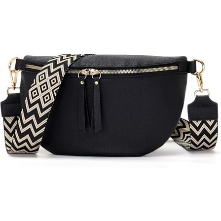 30x20cm Dame Fanny Pack Stor Dame Skulderveske Vegansk Lær Crossbody Vesker Elegant Satchel Gave med Bred Stropp Svart