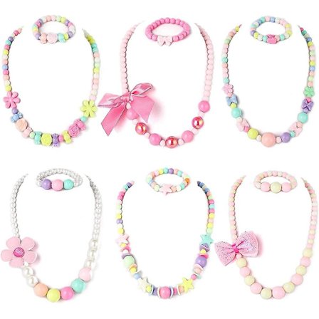 Tyttöjen kaulakoru ja rannekoru, Lmell 6 sarjaa pieniä tyttöjen ja lasten helmikorujen kaulakoru lahja
