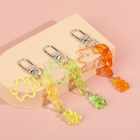 Sæt med 3 - Kawaii bjørne nøglering, sød tegneserie vedhæng taske charme, egnet til rygsække, håndtasker, nøgler