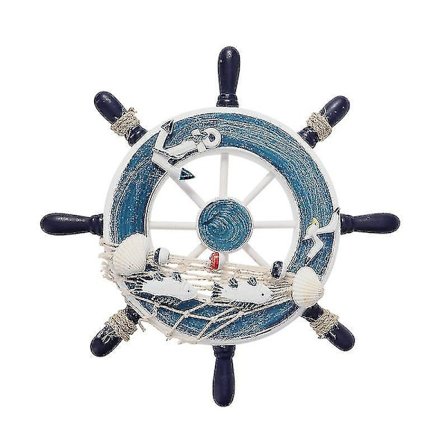 Træstyretøj til Strandbåd 23cm med Fiskenet til Væggen (blå) 1 stk Zinuo Boutique