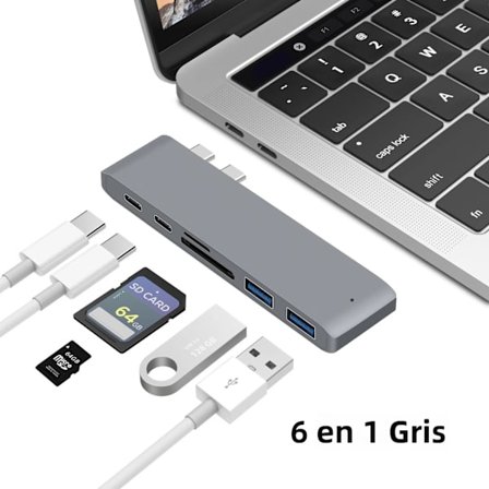 Grå, 6-i-1 USB 3.1 Type-C til HDMI Hub Adapter, 4K Thunderbolt 3 USB-C Hub, 3.0 SD/TF Kortlæser, til MacBook Air 13, 15 Pro, 14 M4, M3, M2, M1