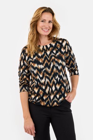 BRANDTEX - 3/4 Ærmet T-shirt - Sort / Brun