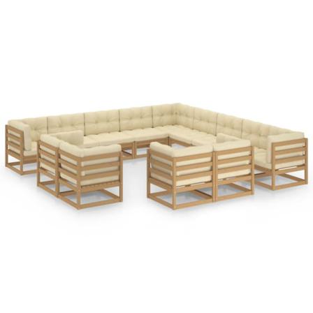 Vidaxl Loungegrupp Med Dynor 13 Delar Honungbrun Massiv Furu Brun