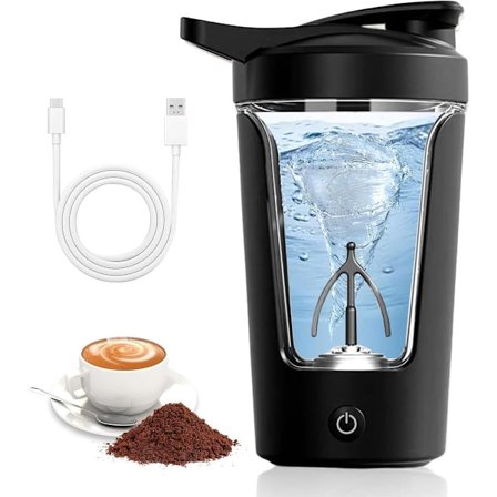 Elektrisk Protein Mixer, Automatisk, USB-C Genopladelig, Bærbart Håndtag, Sort