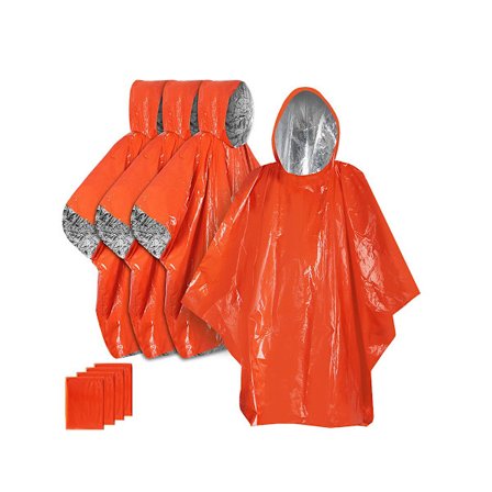 4 stk. Nødregnkapper med mylar tæppefor orange