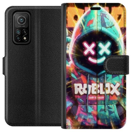 Yhteensopiva Lompakkokotelo Xiaomi Xiaomi Mi 10T Pro 5G Neonvärisellä Roblox-hupparihahmolla on hehkuvia efektejä ja energialla täytetty tausta, m