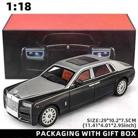 1:18 Rolls-Royce Phantom Modellbil, sinklegering, trekk tilbake leketøy, støpt bil med lyd og lys, realistisk modellleketøy