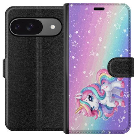 Yhteensopiva Lompakkokotelo Google Pixel 9 Pro Stitch polaroid-kehyksissä sinisillä pastellisävyillä ja suloisilla ilmeillä kollaaseissa sydämillä